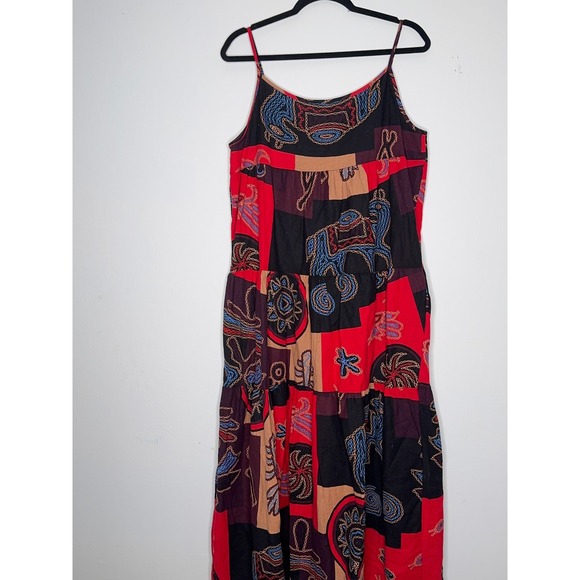 Unbranded Dresses & Skirts - Boho Patchwork Tiered Maxi Dress Red Black Animal Print Pockets Large